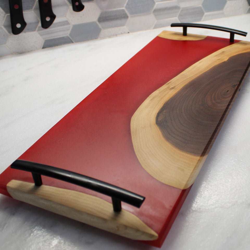 Walnut and Red Resin River Charcuterie Board