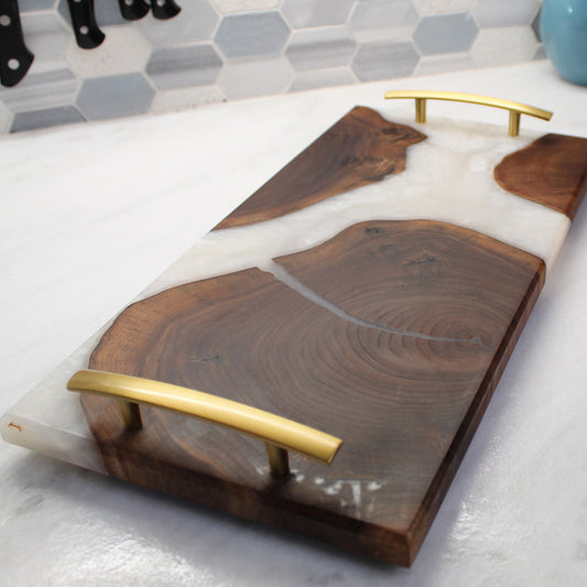 Walnut and White Resin River Charcuterie Board