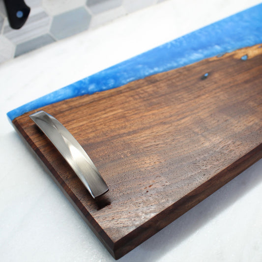 Walnut and Blue Resin River Charcuterie Board