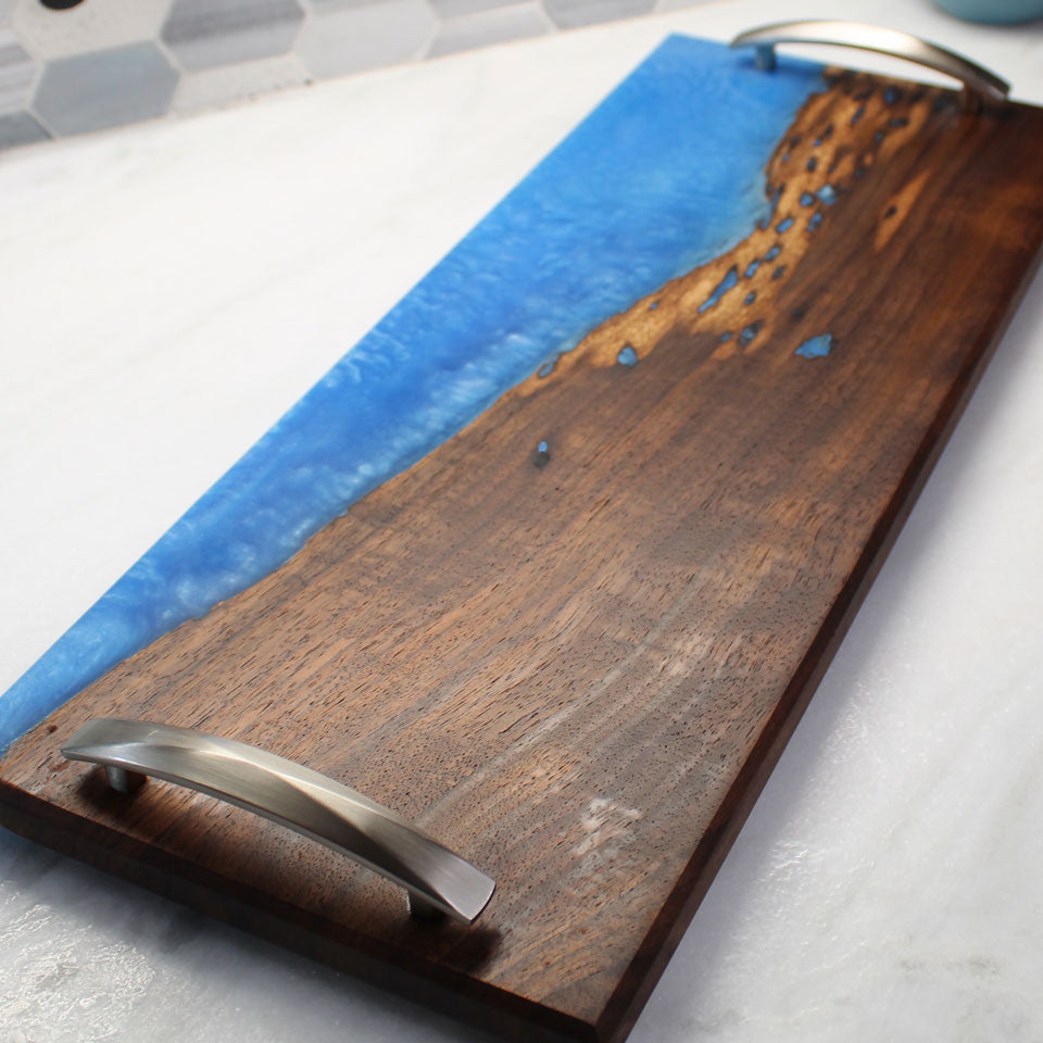 Walnut and Blue Resin River Charcuterie Board