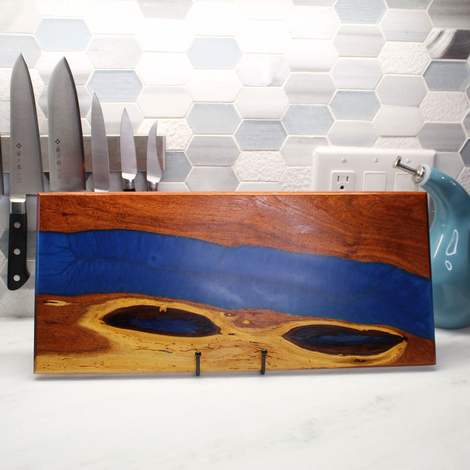 Mesquite with Blue Resin River Charcuterie Board