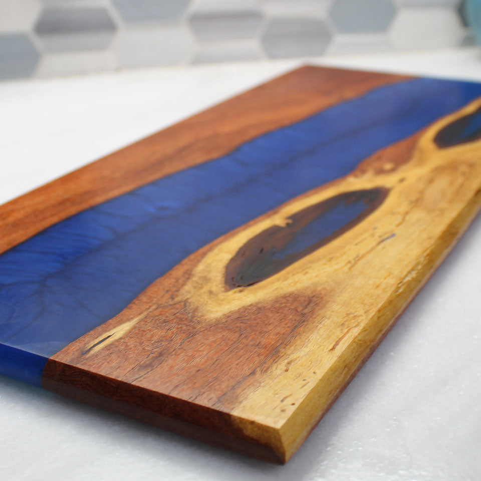 Mesquite with Blue Resin River Charcuterie Board