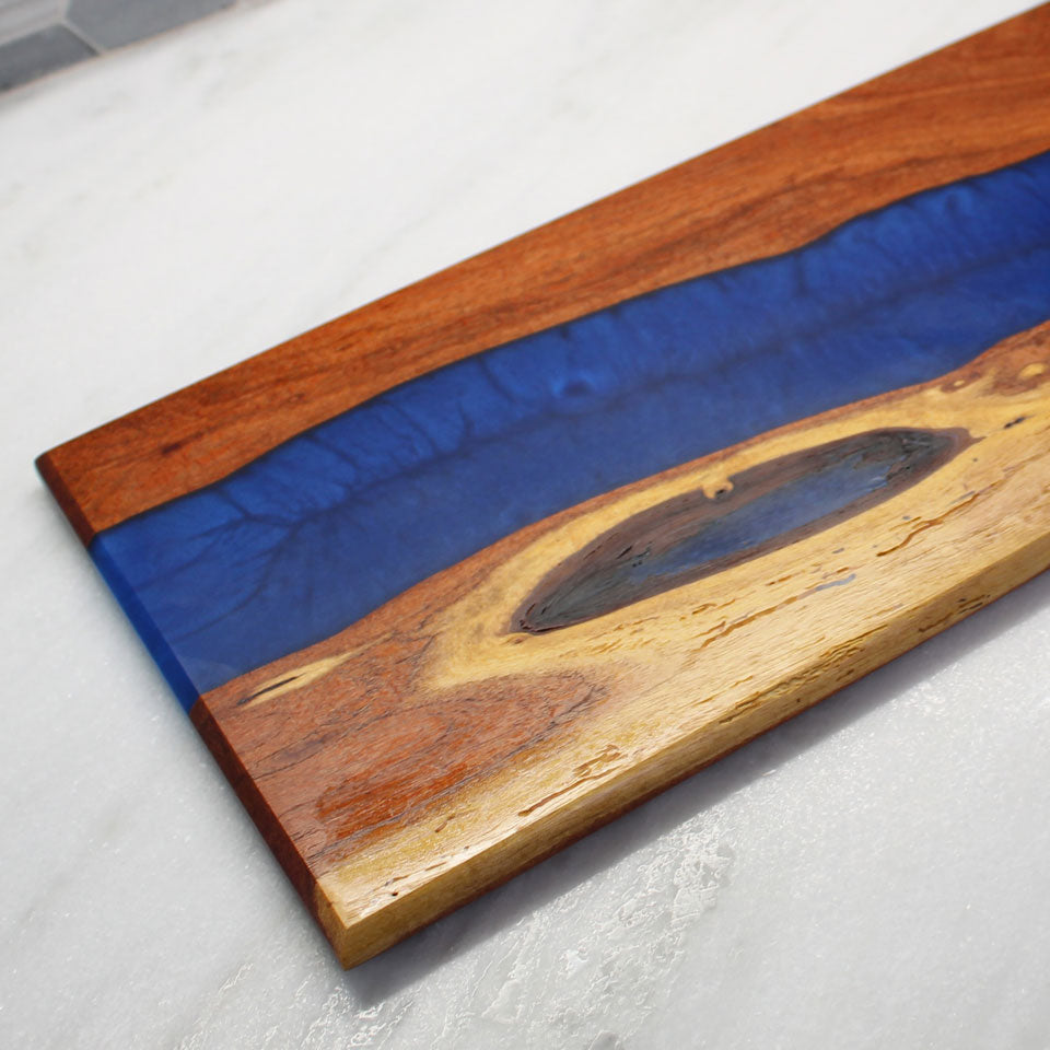 Mesquite with Blue Resin River Charcuterie Board