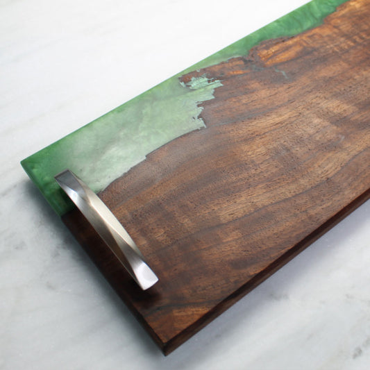 Walnut and Green Resin River Charcuterie Board