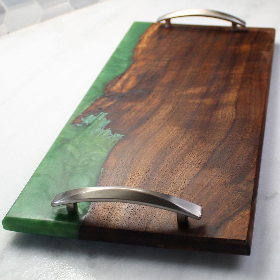 Walnut and Green Resin River Charcuterie Board