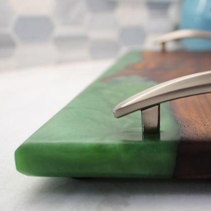 Walnut and Green Resin River Charcuterie Board