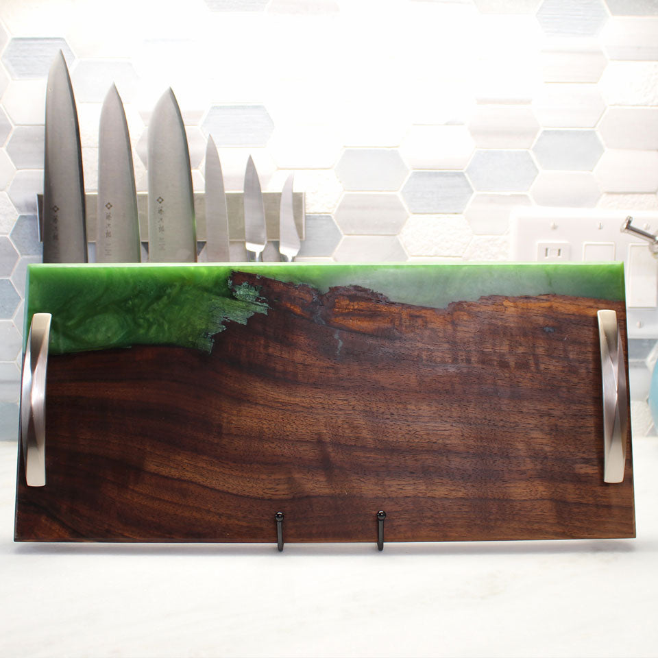 Walnut and Green Resin River Charcuterie Board