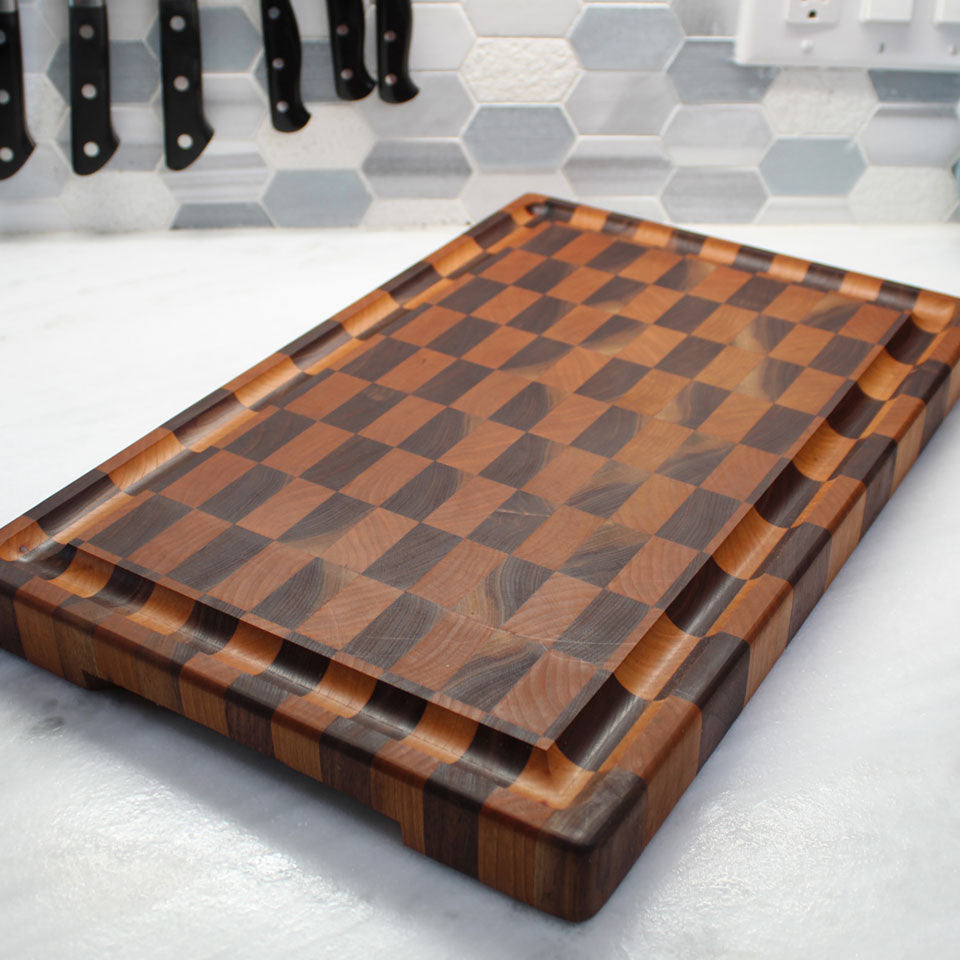 Walnut & Maple Checkerboard Cutting Board with Juice Groove