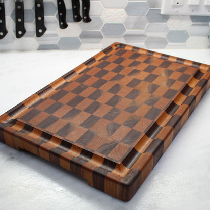 Walnut & Maple Checkerboard Cutting Board with Juice Groove