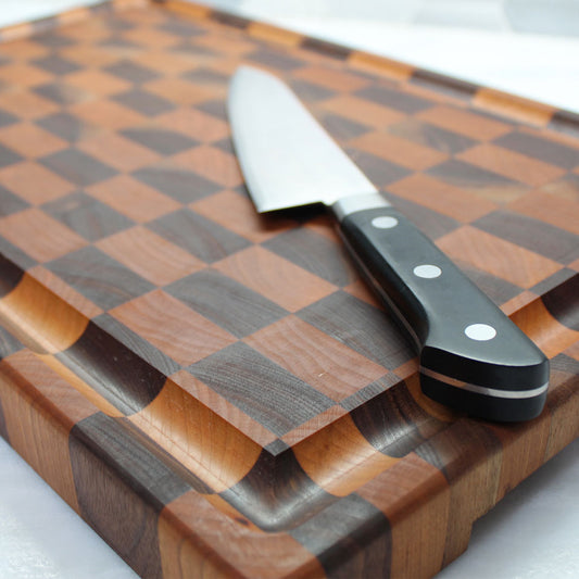 Walnut & Maple Checkerboard Cutting Board with Juice Groove